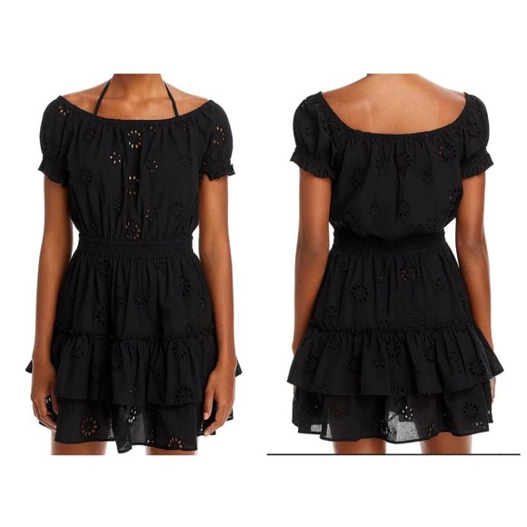 Aqua Swim Aqua Black Eyelet Swim Cover Up Mini Dress Womens Size